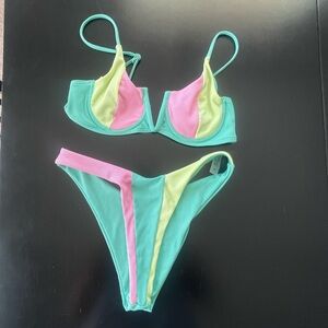 SHEIN Neon Green and Pink Bikini